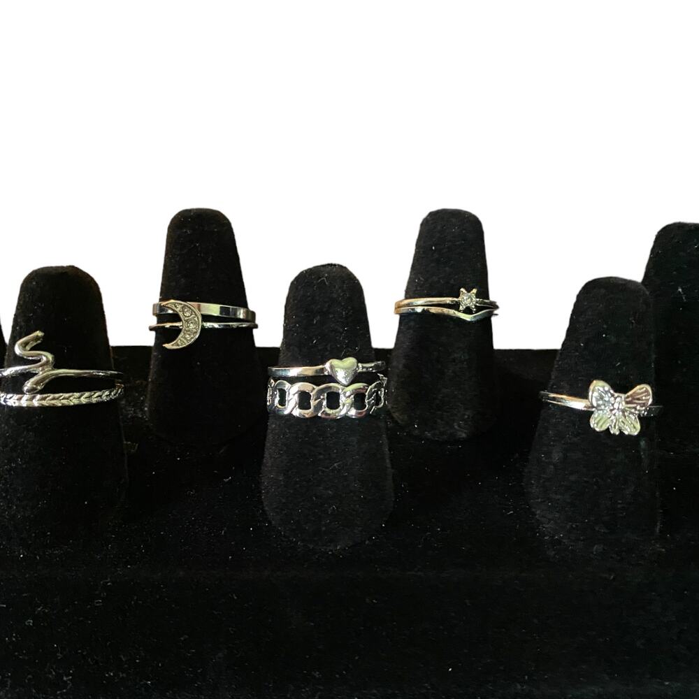 Silver Rings Heart Star Moon Assortment Of Sizes NIP Set Of 9